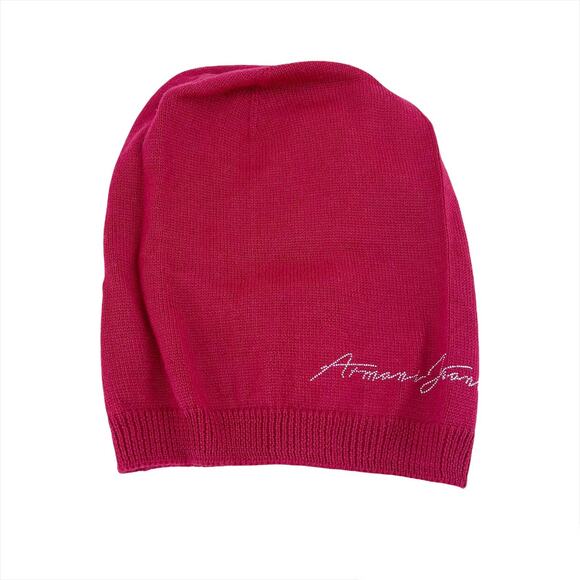 ARMANI JEANS Beanie Fuchsia Studded Logo Wool Made in Italy Womans Sz M NWT $100 - Picture 1 of 5